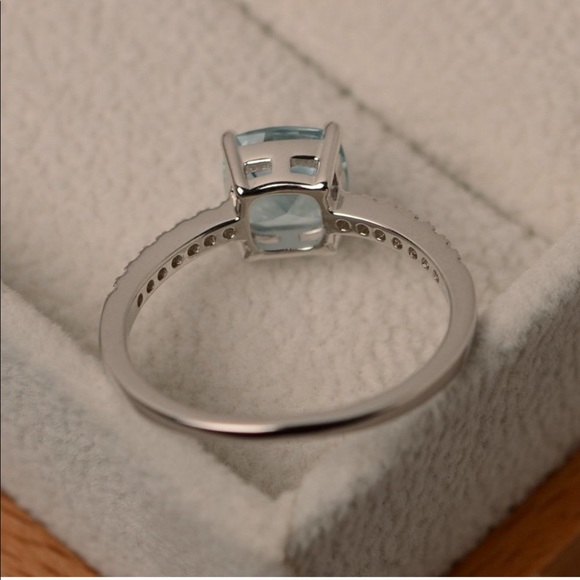 New 925 Silver Cushion Cut Aquamarine Ring - Picture 4 of 4
